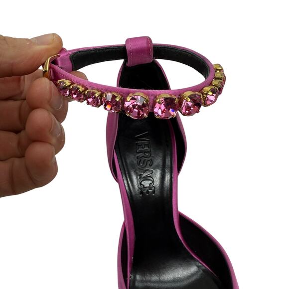 NEW Versace Aevitas Medusa Platform Crystals Pumps Pink Size 37 - Picture 8 of 12
